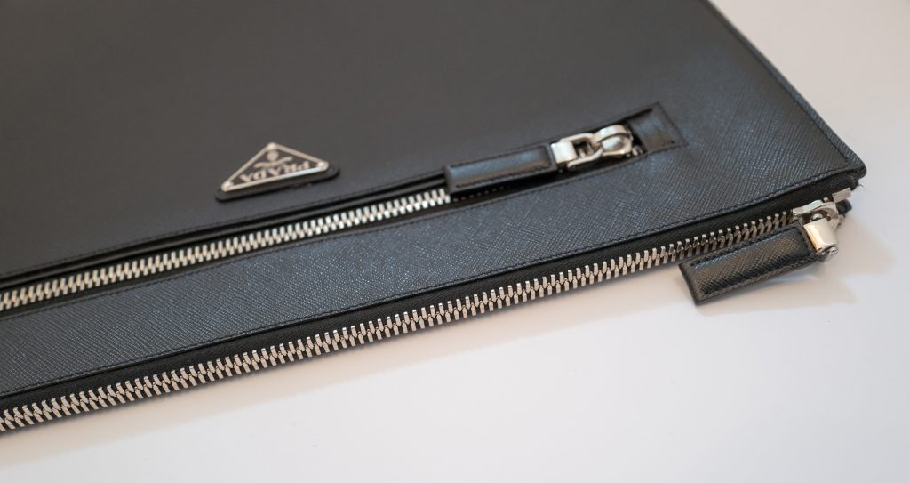 Prada Saffiano leather document holder zip and pocket