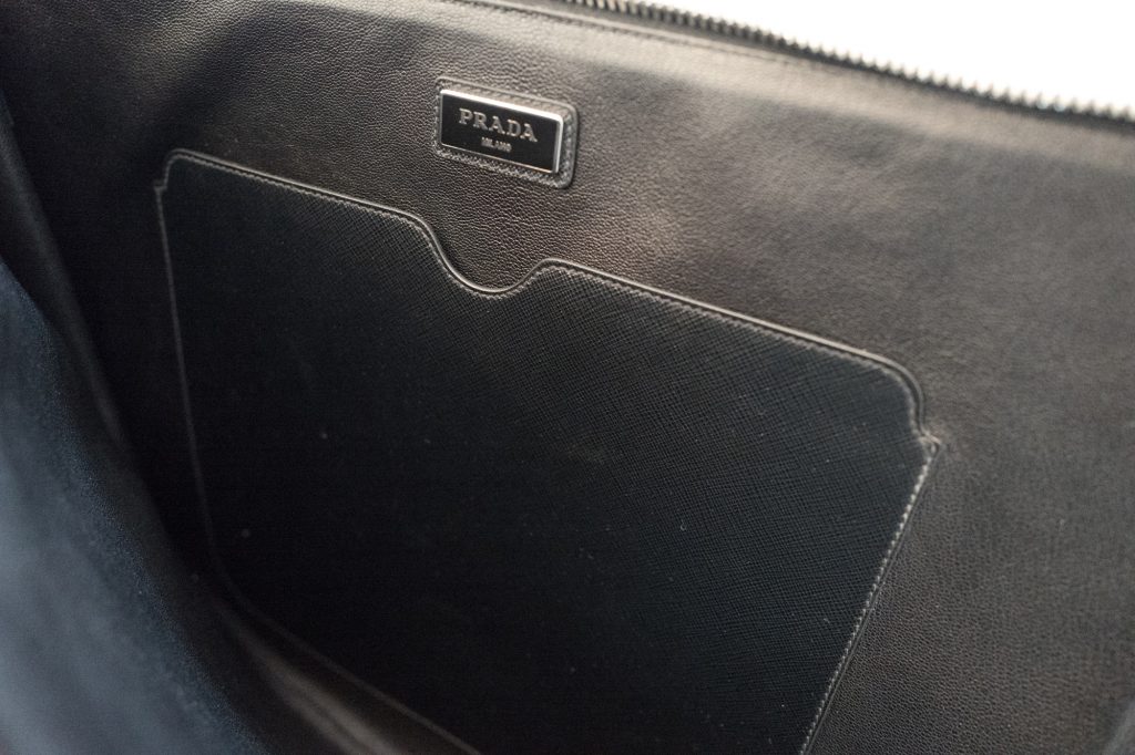 Prada Saffiano leather document holder inside iPad pocket