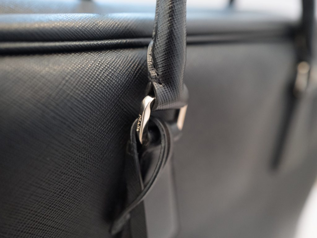 Prada black leather briefcase - detailing