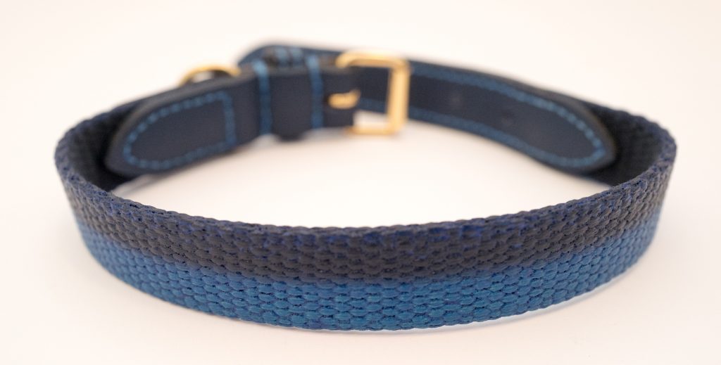 Mulberry dog collar & lead - Blue & gold