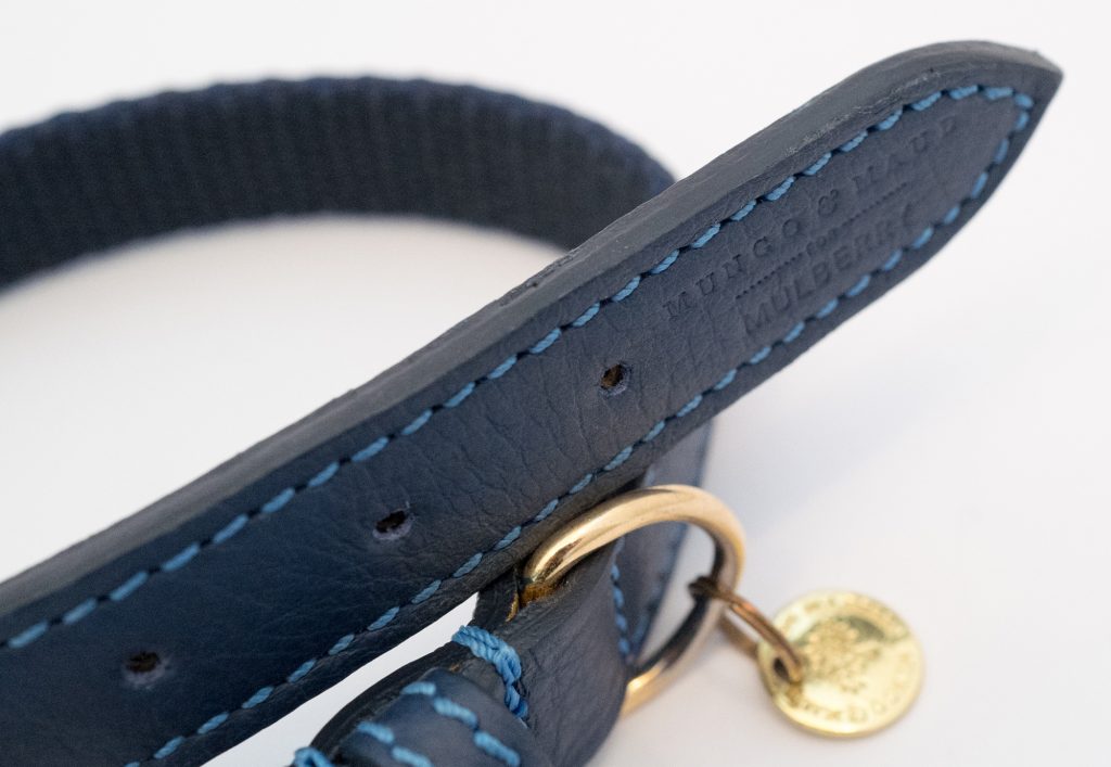 Mulberry dog collar & lead - Blue & gold