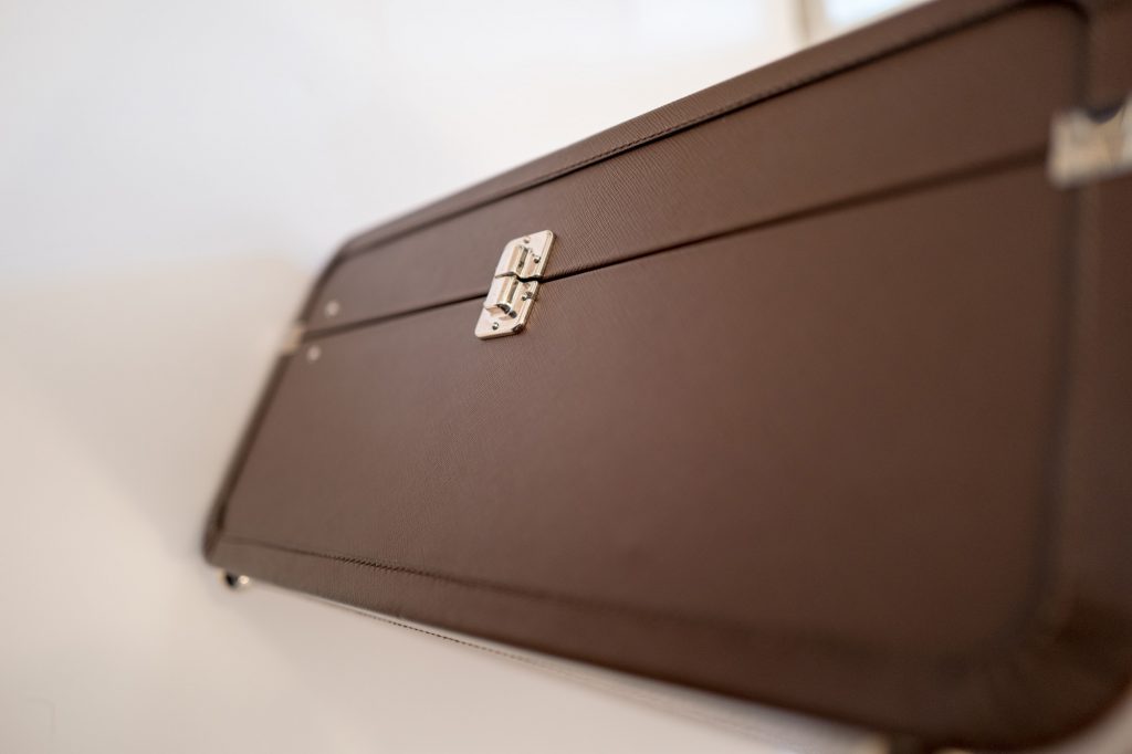 Prada leather hard suitcase