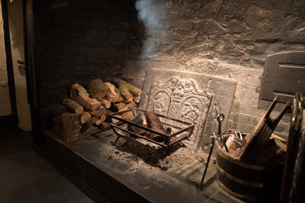 Open fire - The Masons Arms, Knowstone, Exmoor, Devon