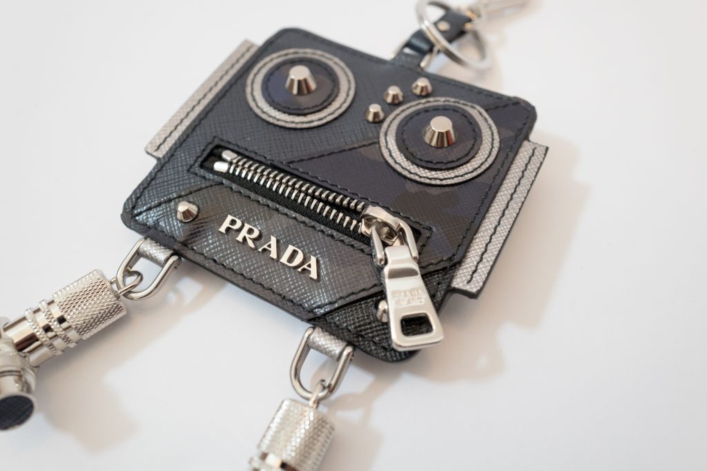 Prada leather robot ticket keyring