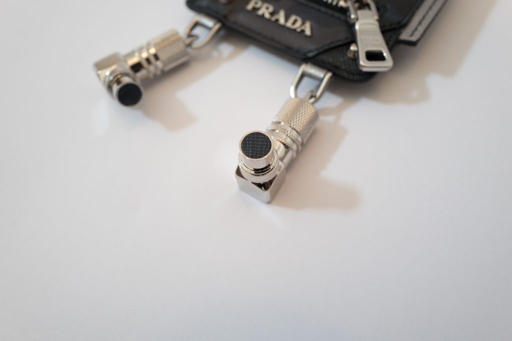 Prada leather robot ticket keyring