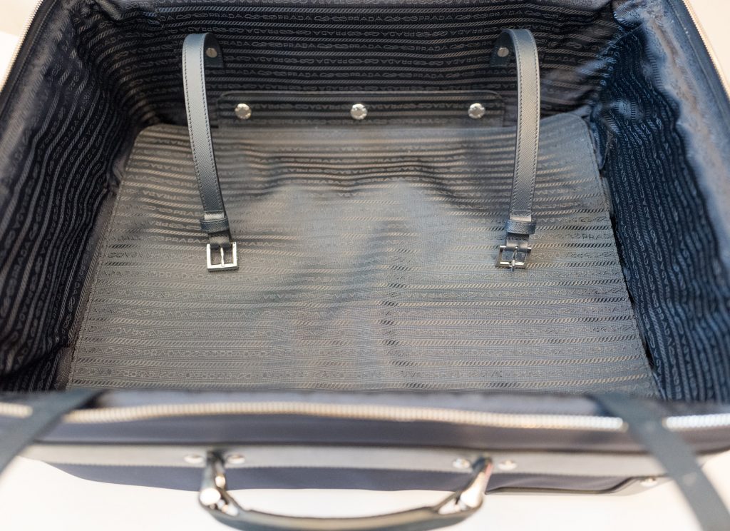 Blue Prada nylon and Saffiano leather trolley