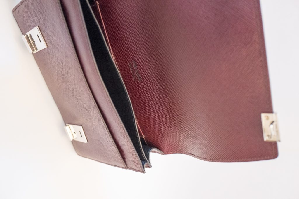 Prada mens garnet saffiano leather clutch bag