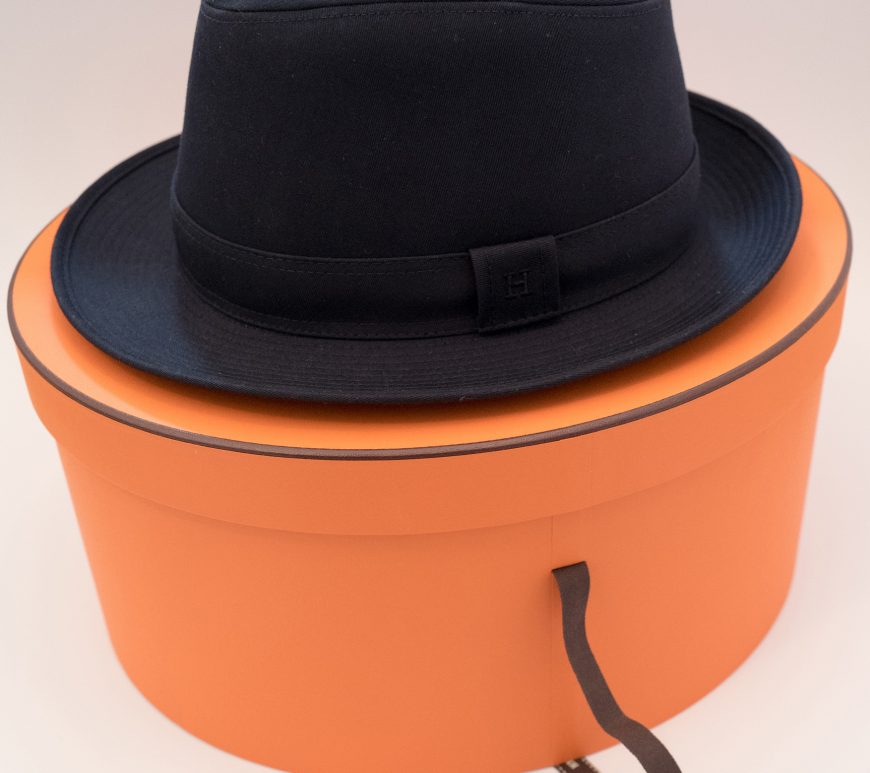 Hermes blue hat with orange box