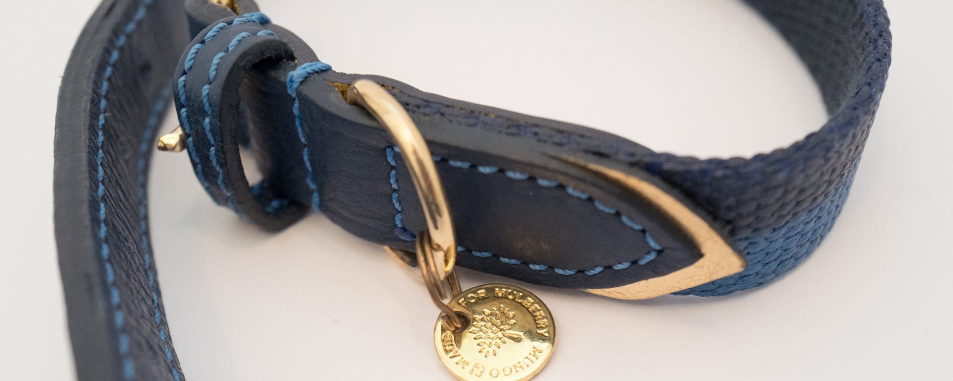 Mulberry dog collar & lead - Blue & gold