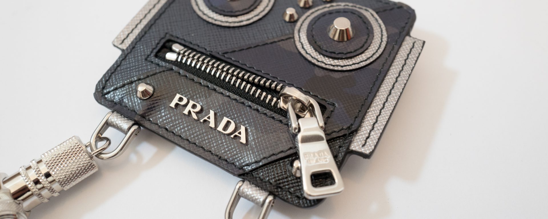 Prada leather robot ticket keyring