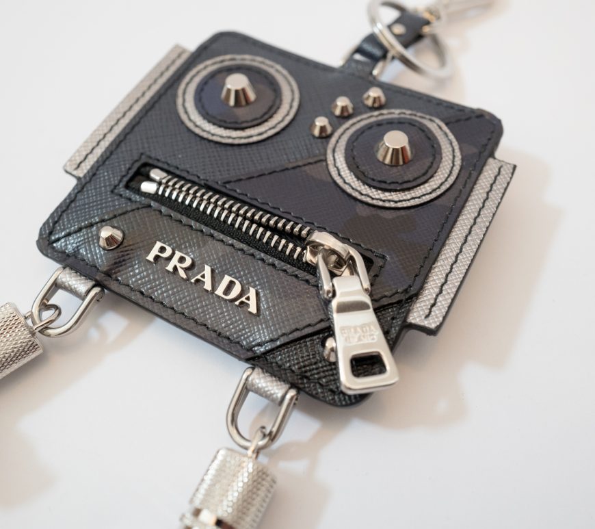 Prada leather robot ticket keyring