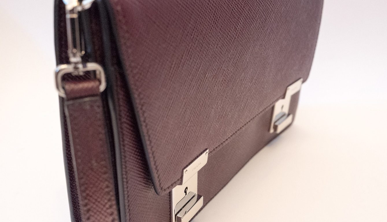 Prada mens garnet saffiano leather clutch bag